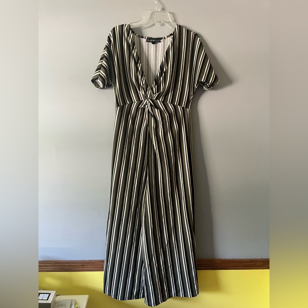 Derek Heart. Size-S green, black, and white striped Pantsuit.